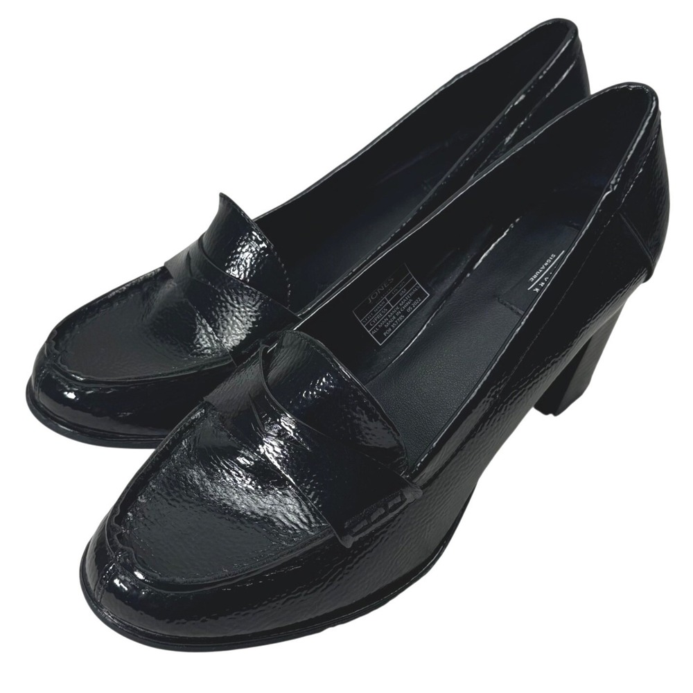 Jones New York Cypress Loafer Pumps Womens 8M Black Patent Block Heel Officecore